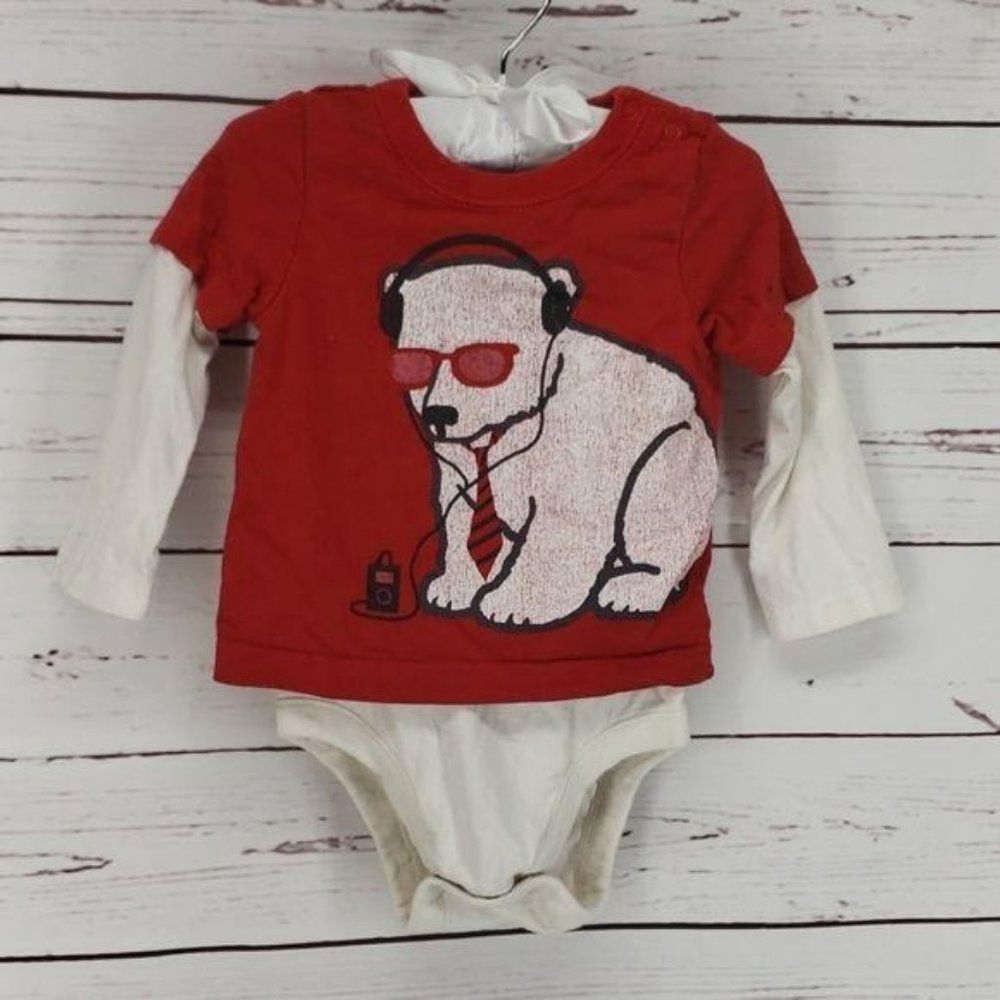 Old Navy Baby Boy Red Polar Bear Graphic Layered Bodysuit 12-18 Months